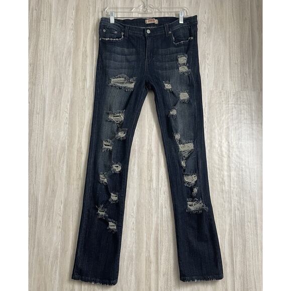 Judy Blue Jeans Women’s Size 1X Dark Wash Stretch Distressed Straight Leg USA - Picture 1 of 14